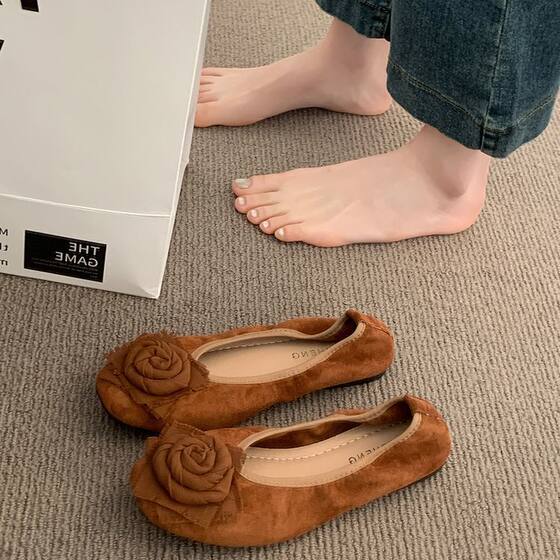 Late Evening Style Gentle Single-layer Shoes Women's 2025 New Spring Soft Bottom National Style Retro New Chinese Style Rose Ballet Bean Shoes