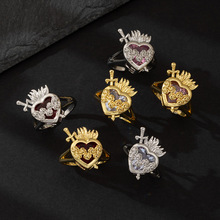 跨境外贸时尚黄铜红色爱心心形圣心女士戒指指环百搭镶钻饰品