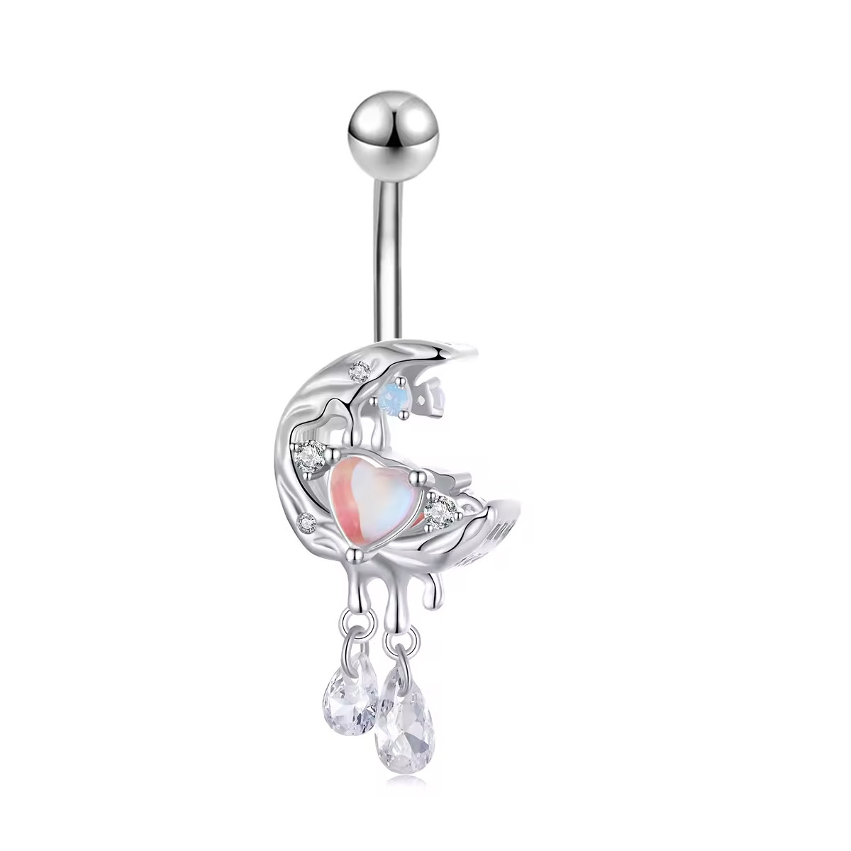Piercing all'ombelico con pietra occhio di gatto super scintillante, intarsiato a mano e a forma di stella e luna, direttamente dalla fabbrica_voghion.com