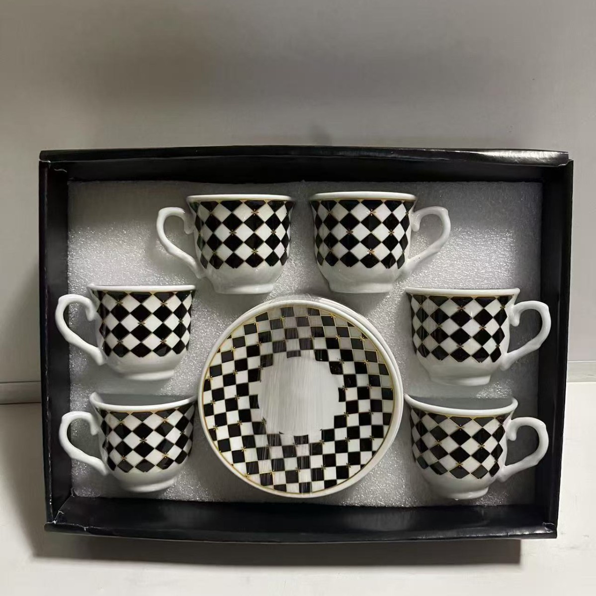 Nuevo conjunto de tazas de café de cerámica europea, tazas de café de estampado transfronterizo, 6 tazas de café de Oriente Medio, 6 platos de café de la tarde