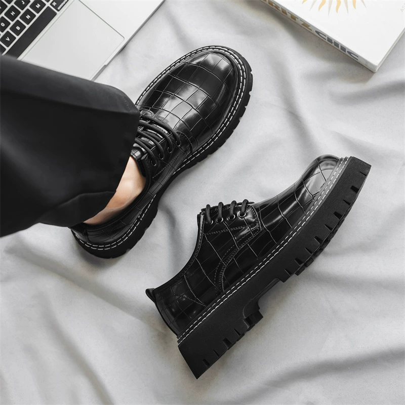 1101 Casual leather shoes men's retro casual shoes cross-border lace-up thick sole height-enhancing shoes