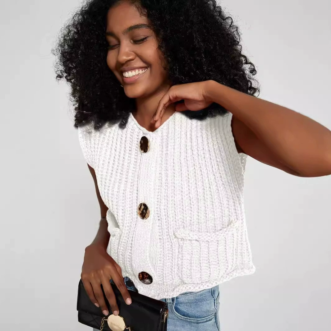 Трансграничная продажа женской одежды в европейском и американском стиле толстые иглы вязаный жилет без рукавов кардиган осенью свободный дикий трикотажный жилет