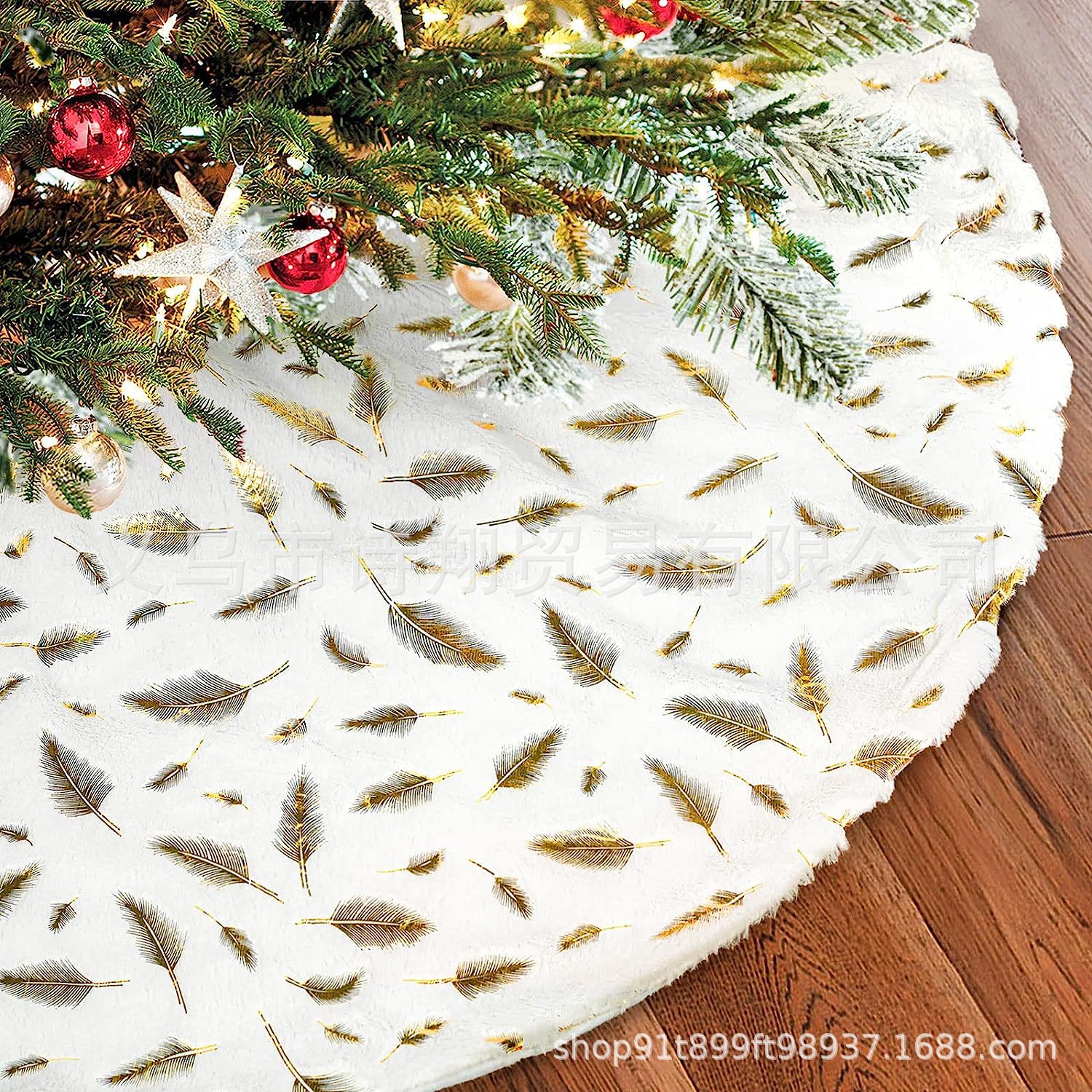 Falda para árbol de Navidad transfronteriza, falda para árbol de lentejuelas con copos de nieve nacarados, falda para árbol bordada de felpa blanca, decoración para árbol de Navidad