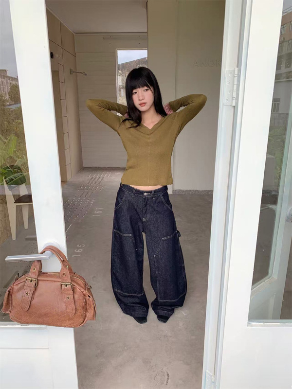 誉一新款2025秋季高街复古伐木工装牛仔裤女百搭宽松休闲裤女6602|undefined