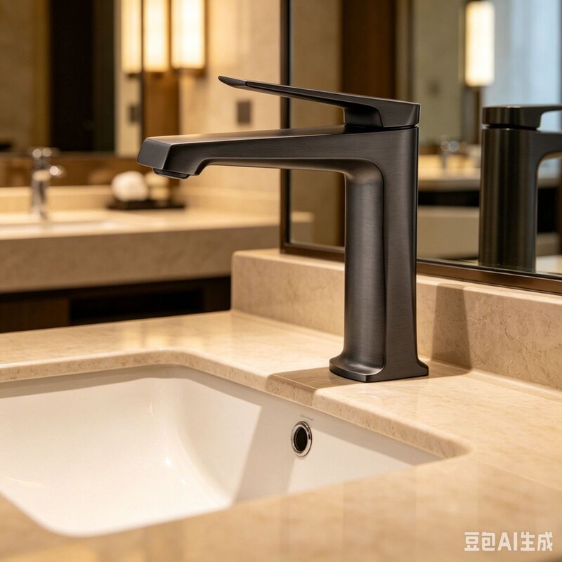 Bathroom Cabinet with All-Copper Brushed Gun Gray Basin Faucet, Nordic Minimalist Light Luxury Style Under-Counter Basin Hot and Cold Water Faucet