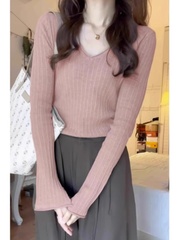 粉色v领针织衫女秋冬2025年新款女装上衣时尚洋气内搭毛衣打底衫
