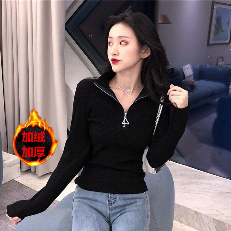 半高领套头新款厚毛衣韩版百搭修身显瘦长袖打底加绒针织衫女秋冬