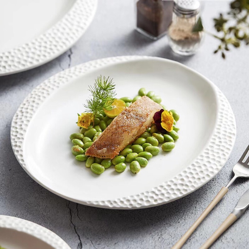 Hotel Internet Celebrity Creative Tableware White Breakfast Plate Household Hot Pot Dish Plate Ceramic Commercial Pasta Plate