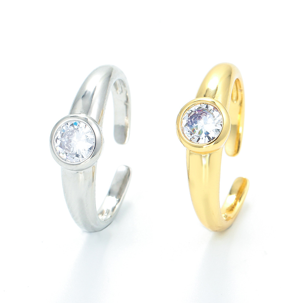 2g Weight Zircon Inlay Material Wholesale Korean Geometric Round Diamond Opening Adjustable Ring Nihaojewelry