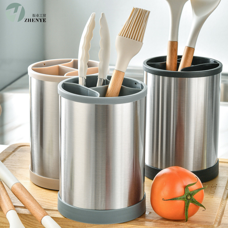 Stainless Steel Kitchen Utensil Storage Tube Rotatable Multi-Functional Kitchen Storage Rack Storage Tube Tableware Bucket Knife Holder