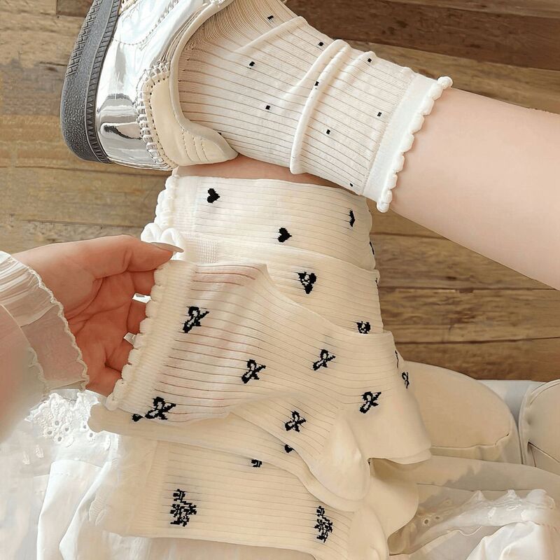 Women's Mesh Breathable Socks 2026 Summer Pure Cotton Versatile Bow Lace Mid-Calf Socks Summer Thin Pure Cotton