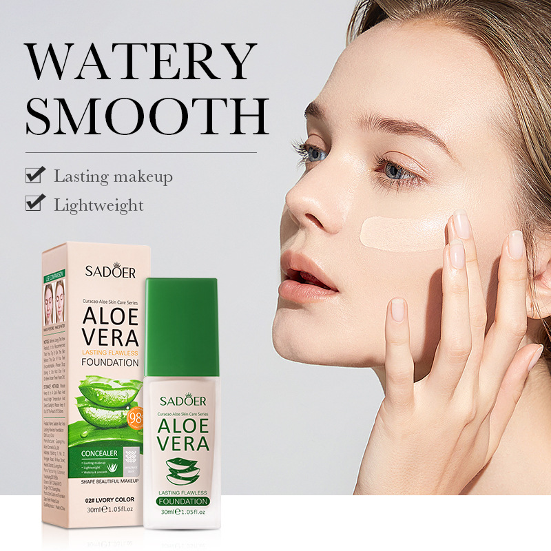 All-English makeup SADOER aloe vera liquid foundation, long-lasting, clear, concealer, not easy to remove makeup, cross-border foreign trade wholesale