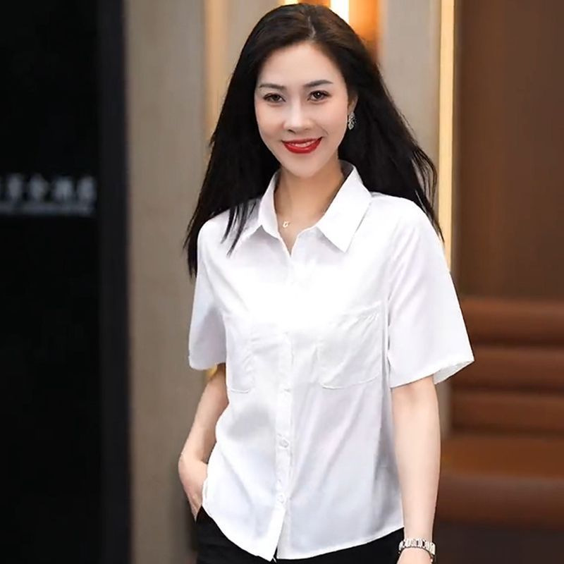 Flesh Covering Slimming Western Style Small Shirt 2024 Summer New Style Elegant Shirt Women's plus size Loose Mother's Long Sleeve Short