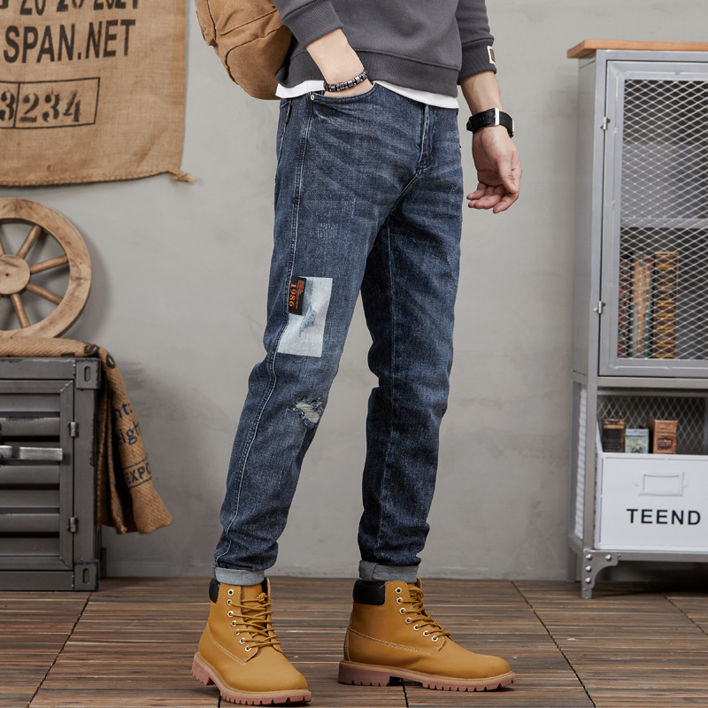 Vaqueros rotos para hombre, vaqueros para hombre con elástico en la pierna pequeña_voghion.com