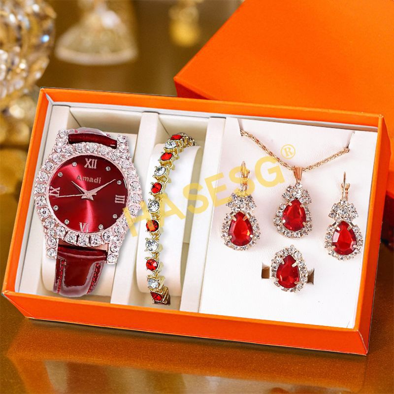 5 pcs/set new women's watch high-end luxury niche quartz watch fashion watch suit foreign trade wholesale