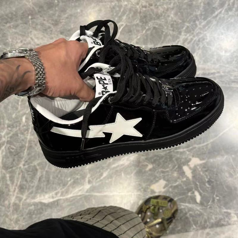 BAPESTA DUNK ブラック ホワイト グリーン パテントレザー ストリート トレンド バイブ ロートップ カジュアル スニーカー|undefined