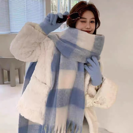 Bufanda de Mohair de Poliéster y Mohair, Térmico, para Invierno