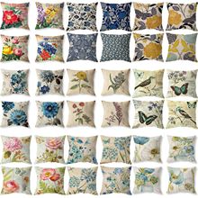 亚马逊热销款复古农舍抱枕四件套亚麻印花靠垫套沙发客厅居家装饰