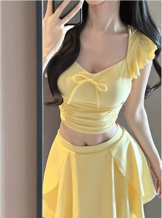 Yellow Two-Piece Swimsuit for Women 2025 New Style Slimming Skirt-Style Vacation Swimsuit Small Bust Swimsuit