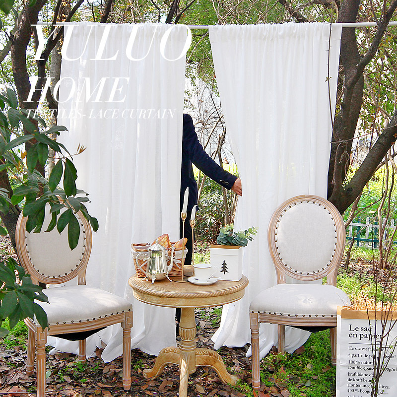 Window screen curtain transparent opaque white yarn fabric finished yarn curtain wholesale white perforated hook French curtain solid color Window screen curtain transparent opaque white yarn fabric finished yarn curtain wholesale white perforated hook French curtain solid color
