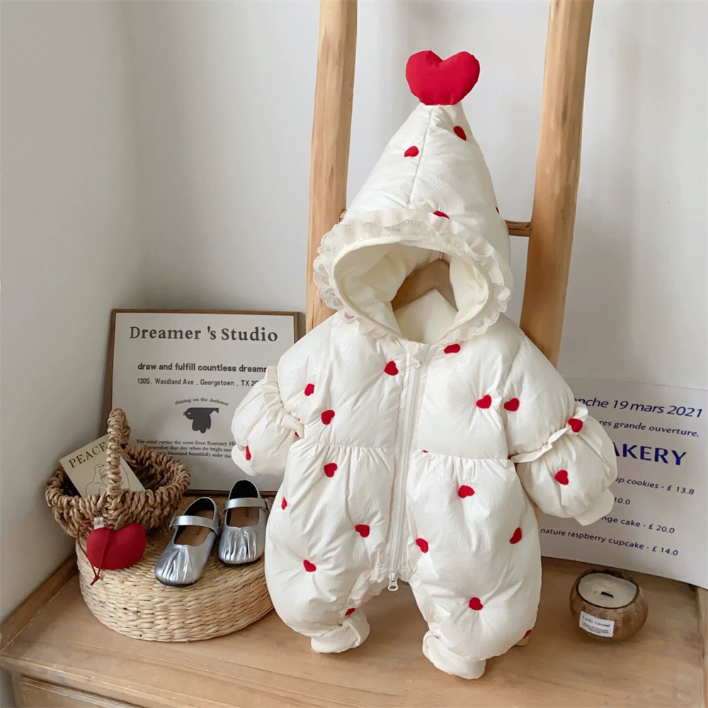 Детская зимняя комбинезон утолщает, теплая, любящая, лазает, детская сладкая принцесс с капюшоном