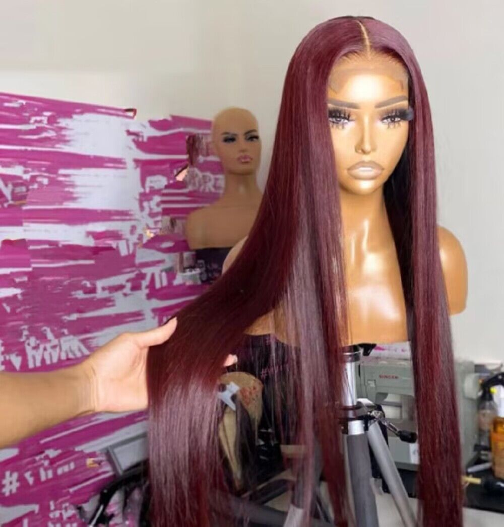 Peluca de bug pelo completo pelo real 99j peluca delantera del cordón rojo vino peluca delantera del cordón Xuchang