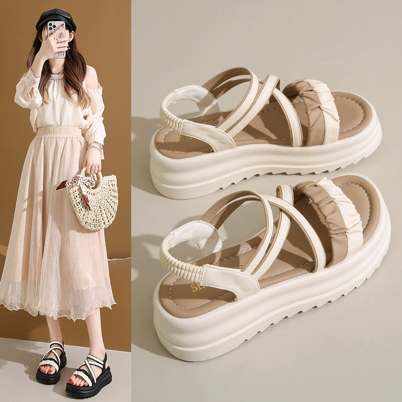 Французские сказочные сандалии на толстой подошве женская летняя внешняя торговля с юбкой оптом новый высокий смысл римская пляжная обувь женщина