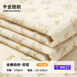 纯棉双层绉纱绉布面料婴童服装家居服月子服双层印花网红皱布