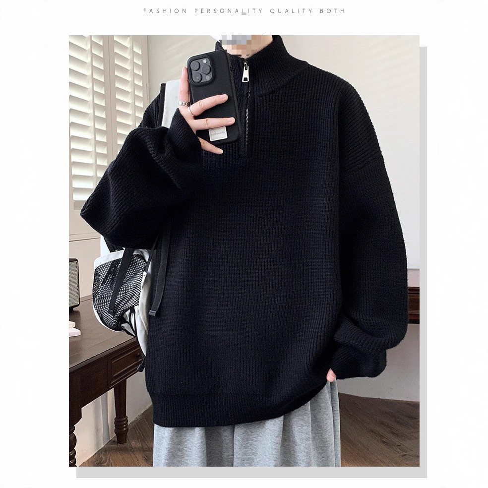 Herren Pullover Mit Halbem Reißverschluss Und Stehkragen Retro_voghion.com