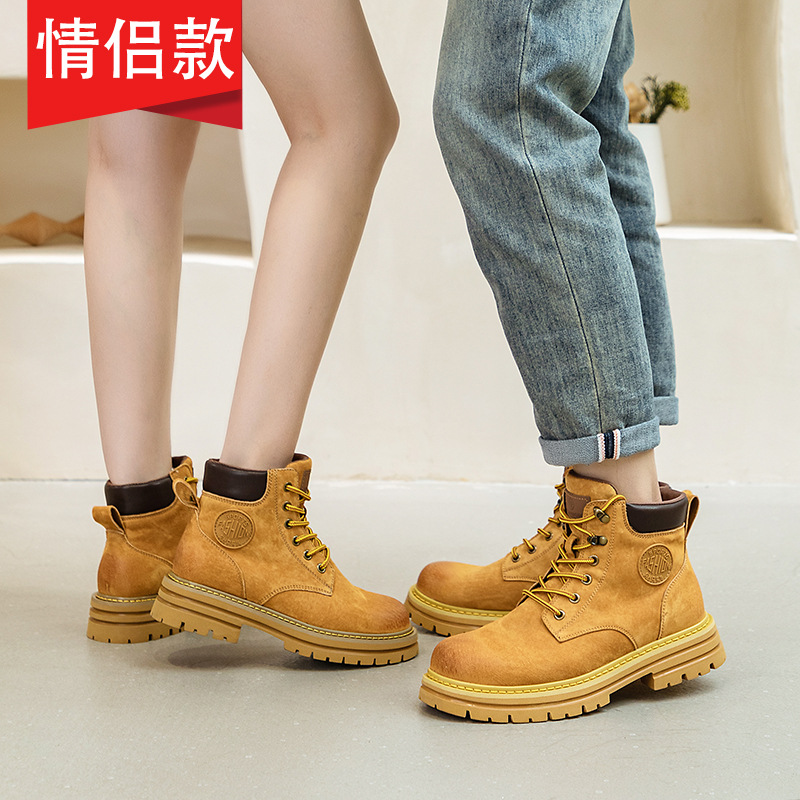 3008-3 키높이 마틴 부츠 여성용 등산화 두꺼운 밑창 커플용 대형 노란색 부츠 오토바이 야외 작업용 숏부츠