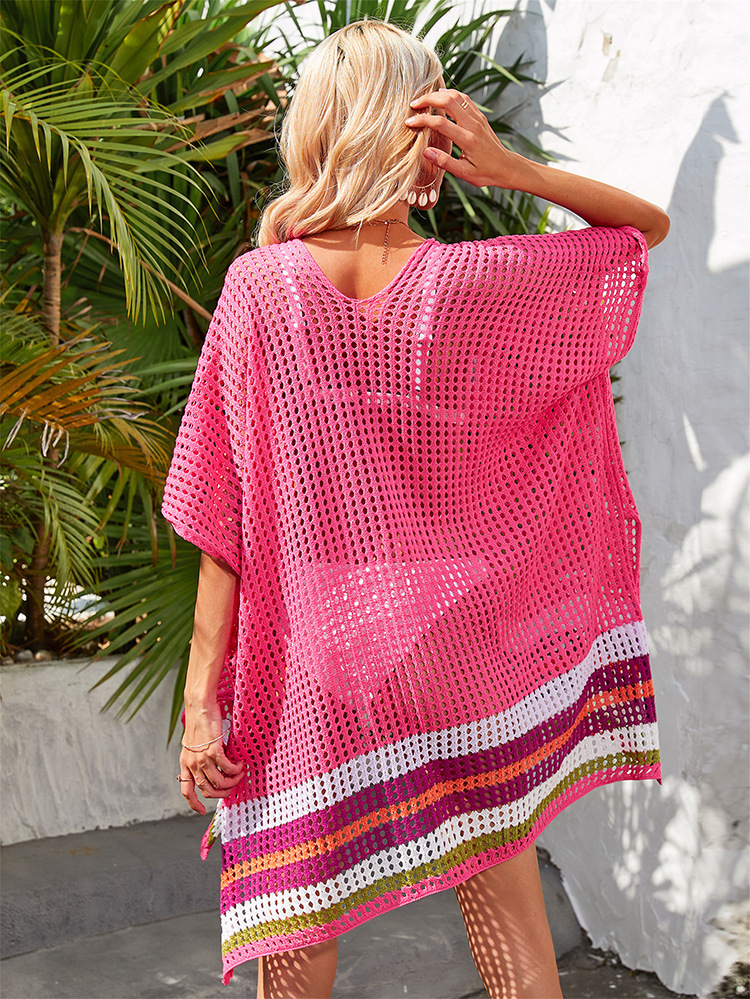 Tunique de plage femme col v en maille couvrante chic et décontractée_voghion.com