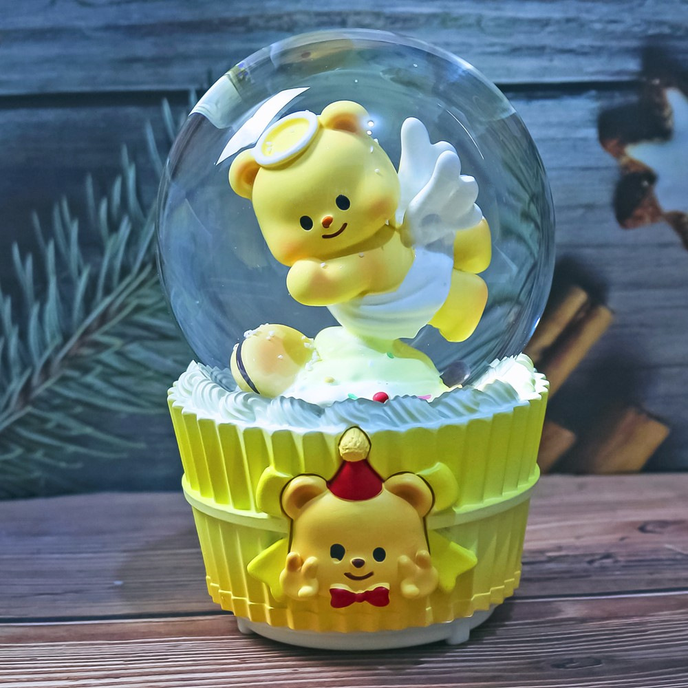 Caja de música con bola de cristal de dibujos animados, adornos de resina, copo de nieve, caja de música creativa para regalo de cumpleaños y Navidad para niños