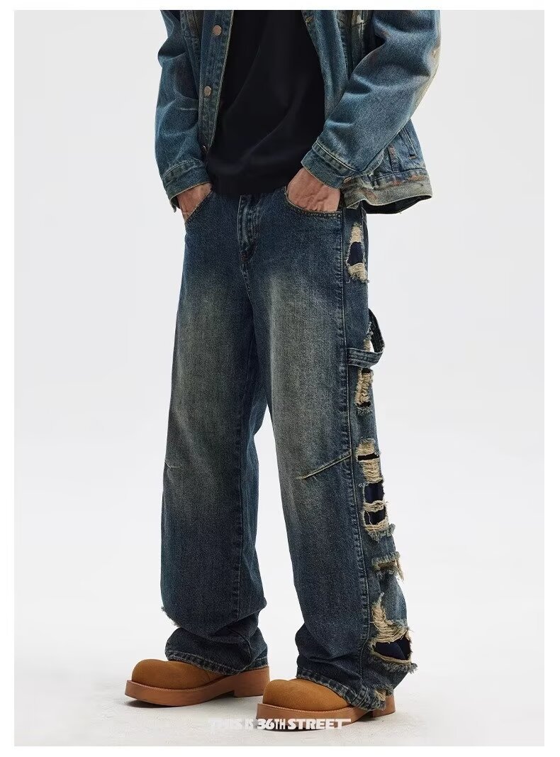 Men's Clothing Youth sports loose wide leg jeans design cool _ipsvogv.com