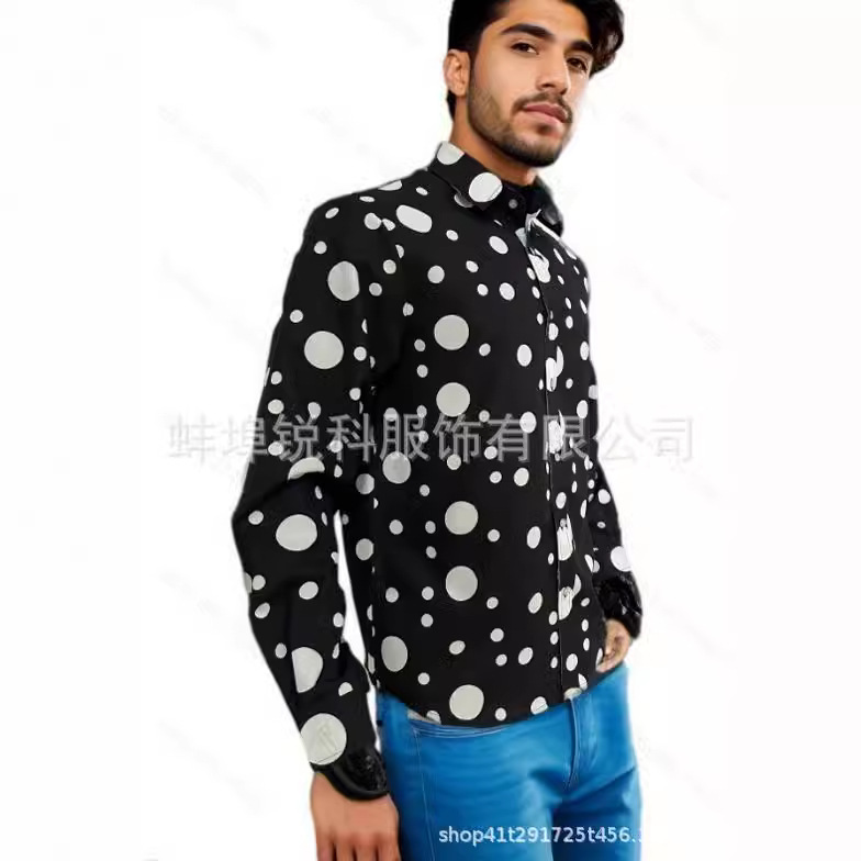 2023 camisa de los hombres europeos y americanos del comercio exterior 2023 primavera popular polka dot impresión casual todo partido camisa de manga larga moda