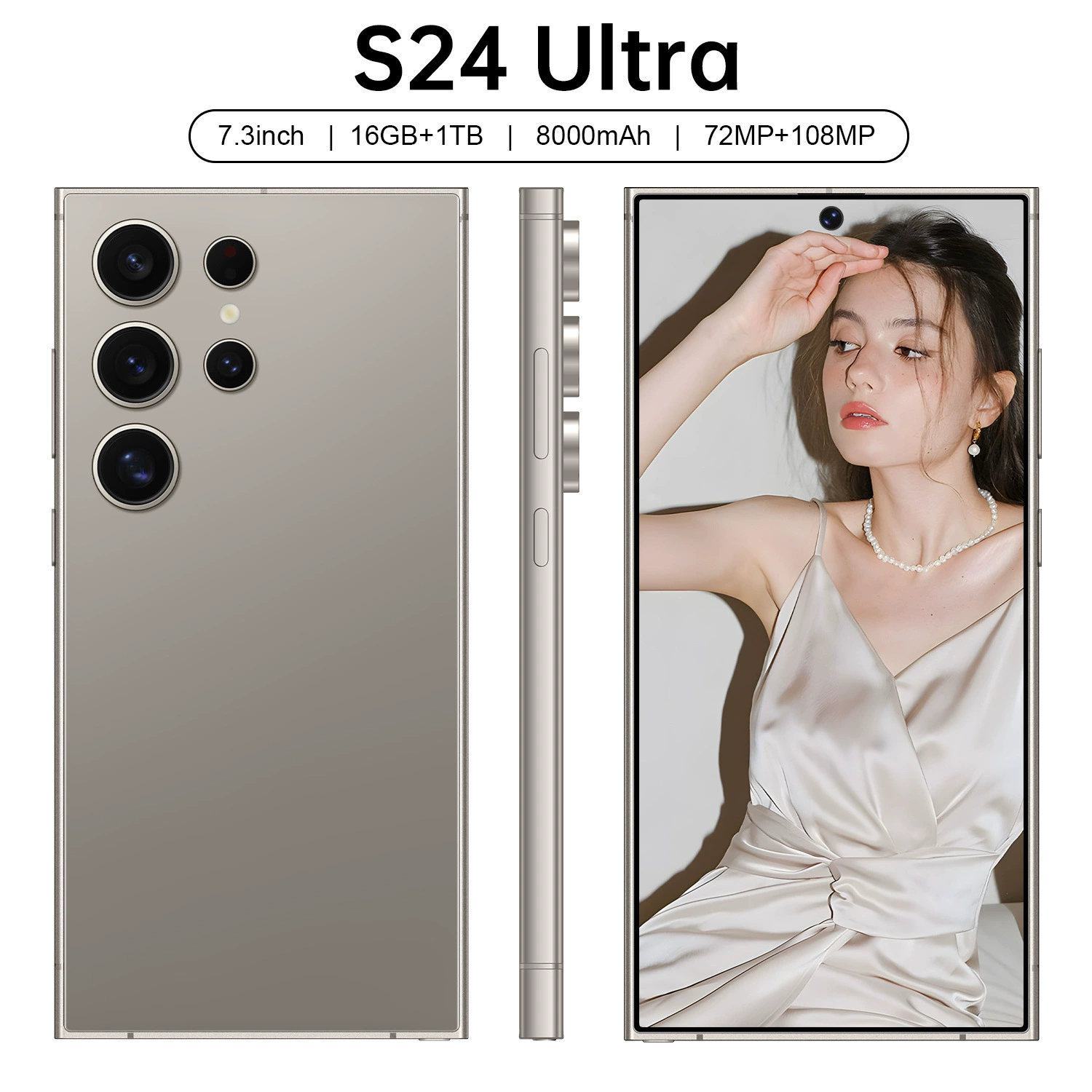 Смартфон S24 S24 Ultra, Android 14, 7,3‑дюймовый широкий дисплей