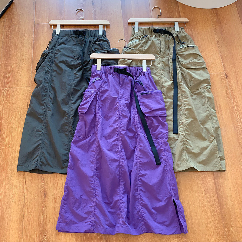 Outdoor Mountain Style Lightweight Multi-Pocket Waterproof Quick-Drying Slit Workwear Long Skirt Women's Summer