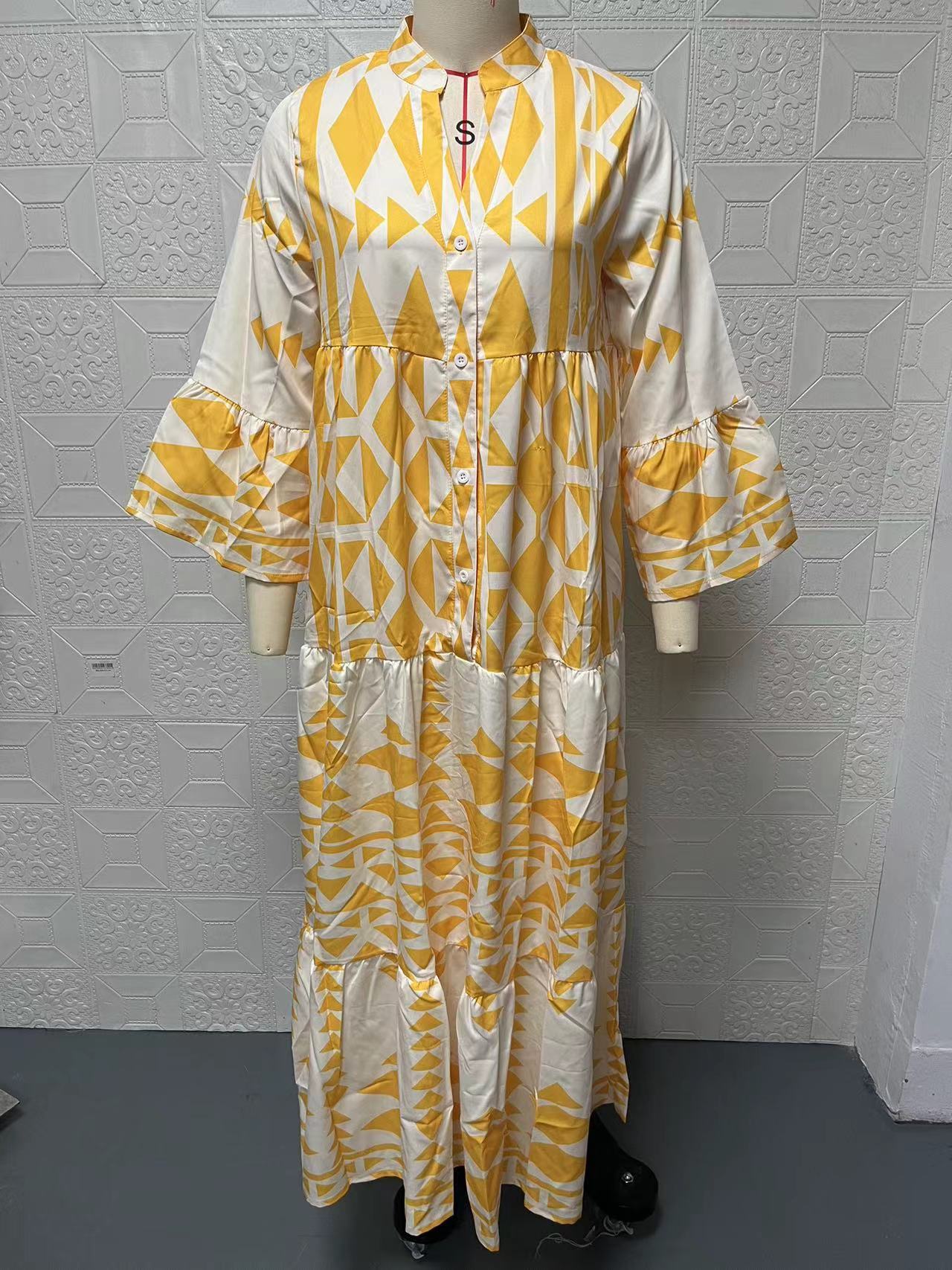 462g Weight Maxi Long Dress Dress Length Type Long Sleeve Sleeve Length Regular Dress Dresses Type Regular Sleeve Sleeve Type Polyester Fabric Type Mid Waist Waist Line Holiday, Daily Occasion V Neck Neckline Regular Fit Fit Type Printing Pattern Summer, Spring Season Women's Gender Printing, Button Design Streetwear Style Wholesale Women's Streetwear Printing Button Printing Holiday Daily V Neck Long Sleeve Regular Dress 5