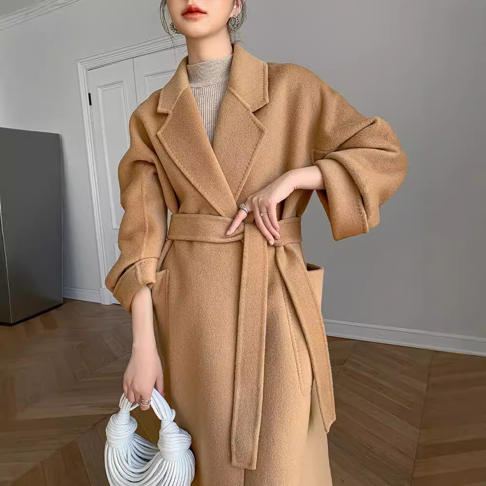 High-grade Bathrobe Double-sided Wool Coat Women's Mid-length New Loose Elegant Woolen Coat for Autumn and Winter 2024