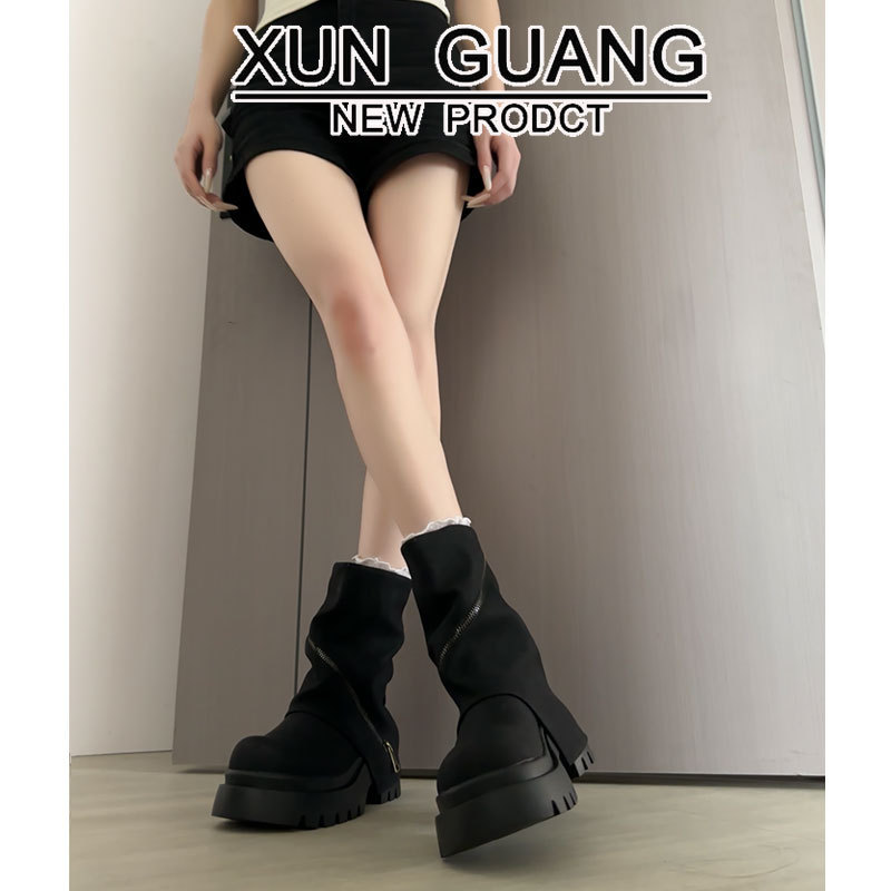 真皮厚底增高马丁靴女2025秋冬季新款机车靴裤管堆堆靴小个子女鞋|undefined
