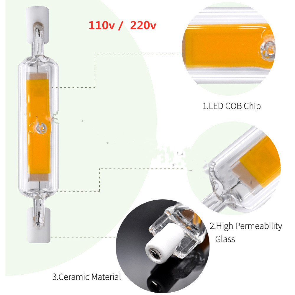 Lámpara LED AC220V R7SCOB tubo de vidrio Sapphire 78mm 118mm 5 W-20W lámpara de enchufe horizontal lámpara de doble extremo
