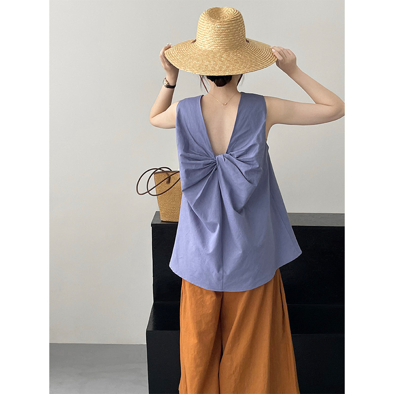 Taochuan [Back Twisted Cotton Vest] Lazy Blogger Sleeveless Sleeveless Small Shirt Loose Mid-Long Tops 2271