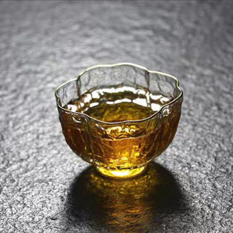 Taza de té de vidrio de borosilicato patrón de martillo Taza de té de oro juego de té de kung fu con taza de té de vidrio taza pequeña