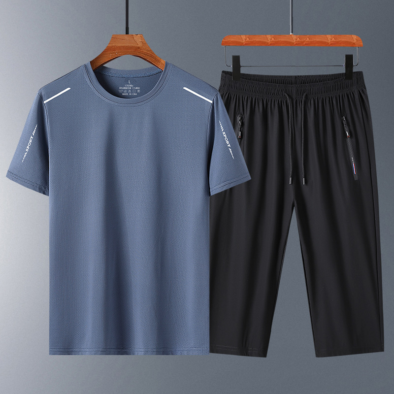 Papá Traje casual Verano de hombre de secado rápido Manga corta Pantalones cortos casuales de mediana edad Traje de secado rápido de mediana edad Traje de dos piezas