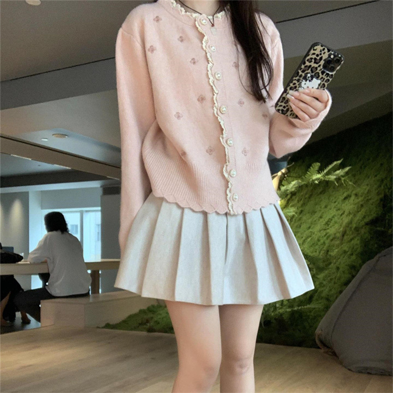 2024春秋新款拼色蕾丝拼接针织开衫女宽松设计感短毛衣外套上衣潮详情22