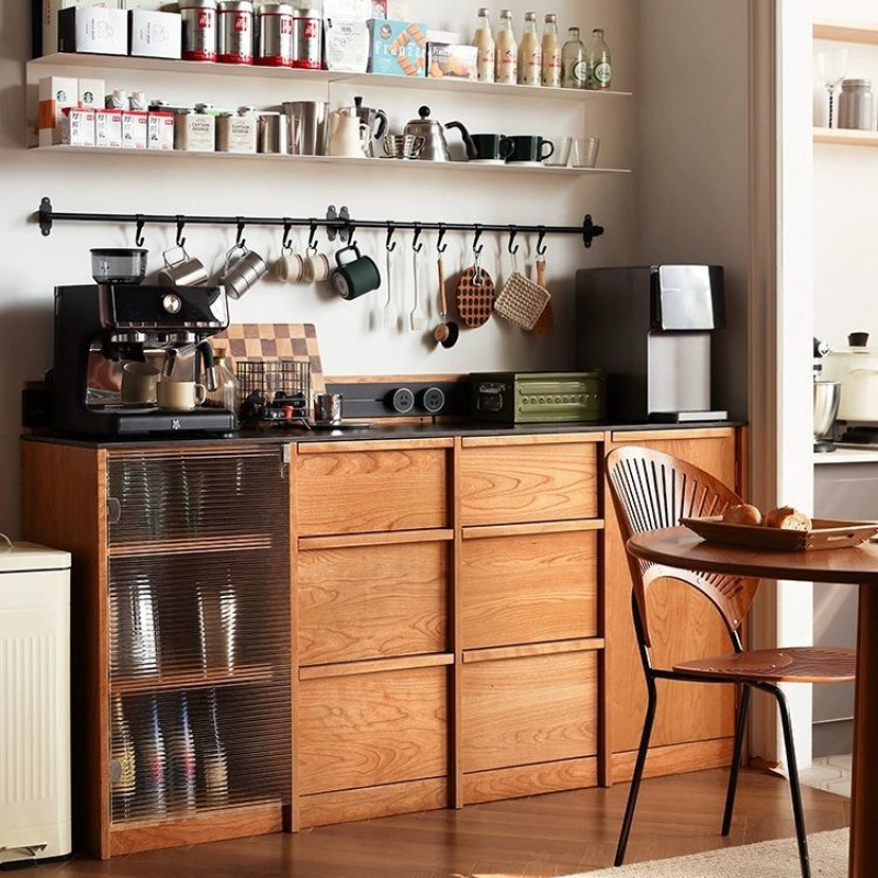 Nordic Solid Wood Cherry Wood Color Sideboard Net Red Wine Cabinet Living Room Side Cabinet Cabinet Cabinet Storage Cabinet Integrated Storage Cabinet