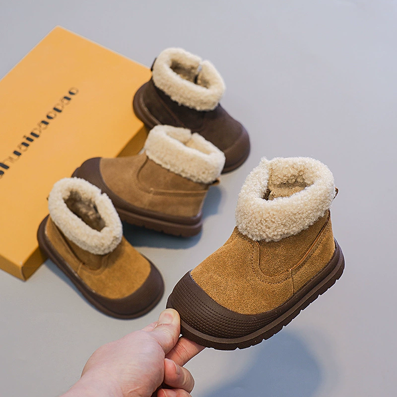 Winter children's boots for boys, warm comfortable shoes with zipper, genuine leather, soft sole