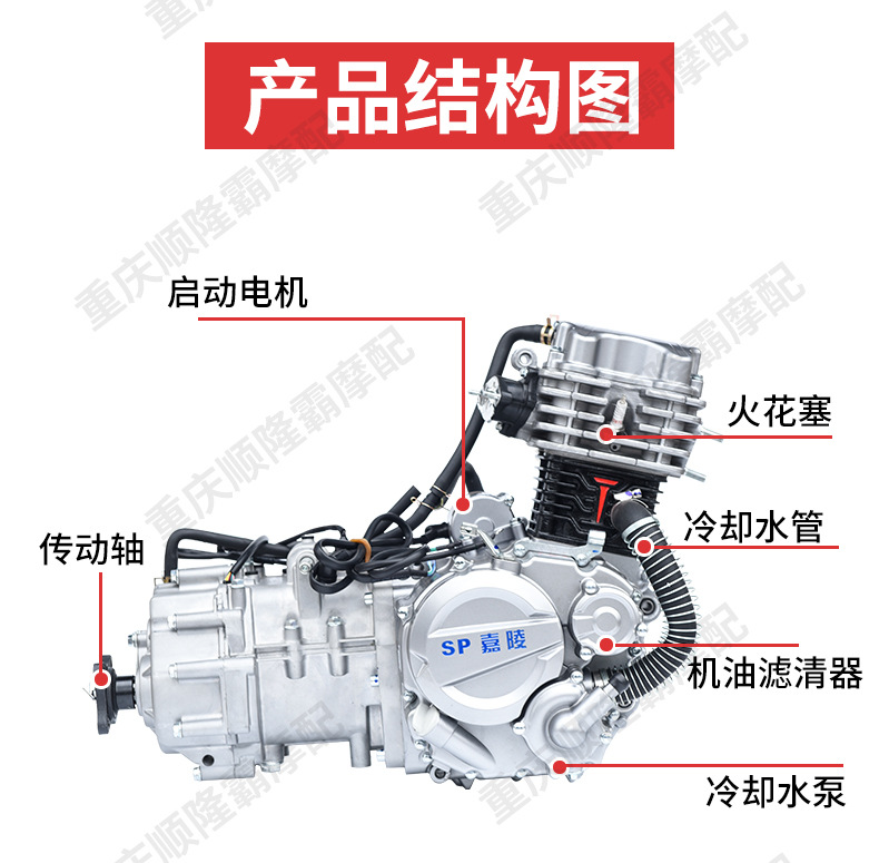 Jialing Tricycle Central Shaft Engine 300 330 360 Water-Cooled Second-Generation Six-Speed Central Shaft with Transmission Assembly