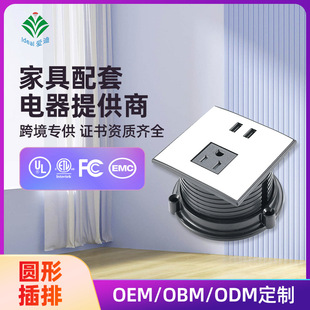 Desktop Round 2-Position Plug-In Board Bedside Table Furniture Decoration Embedded Cross-Border Us Standard Socket Dual USB Plug-In Board Customization