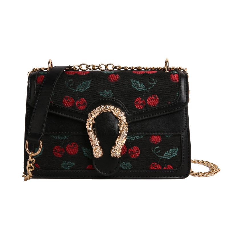 Hong Kong estilo retro Baco 2025 verano nuevo bolso de cadena moda cereza bolso de hombro color de contraste bolso de mensajero para mujer