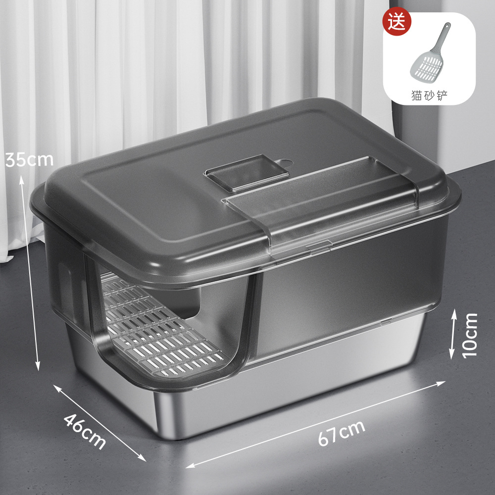 Super gran lavabo de arena para gatos tipo corredor totalmente cerrado anti-spillado exterior inodoro de acero inoxidable anti-odor lavabo de arena para gatos jóvenes